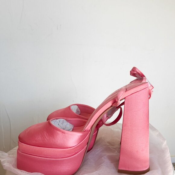Simmi London Pink Satin Platform Chunky Heel Closed Toe with Buckle Ankle Strap - Picture 16 of 16